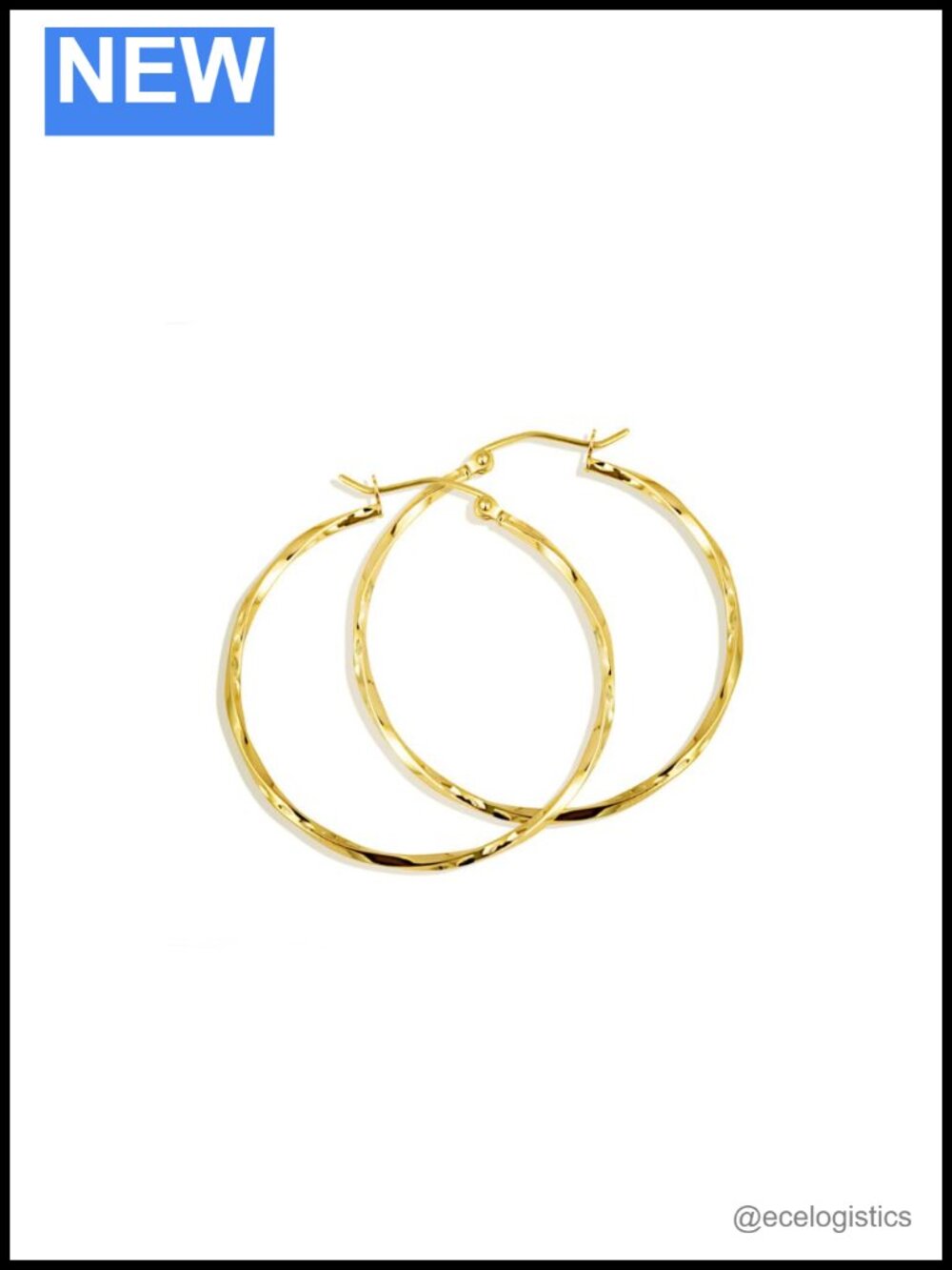 14K Yellow Gold Reversible Twisted Rope Cut Hoop Earrings 1.5mm Thick Solid Gold